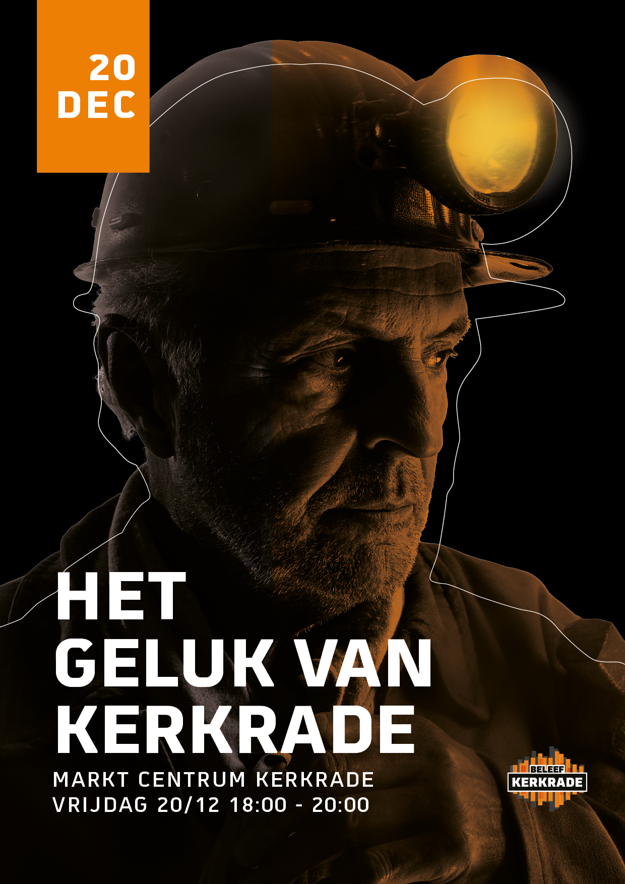 Poster van het Geluk van Kerkrade met een mijnwerker in beeld